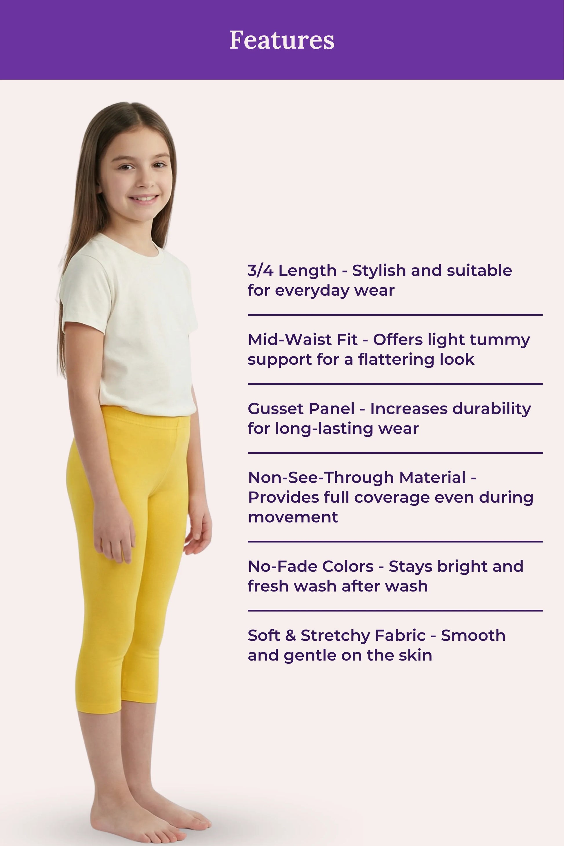 Teens Cropped Leggings with product feature - Ylellow
