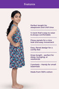 Features Of V-Neck Night Gowns Teen Blue Floral AOP