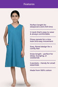 Features Of V-Neck Night Gowns Teen Peacock Blue