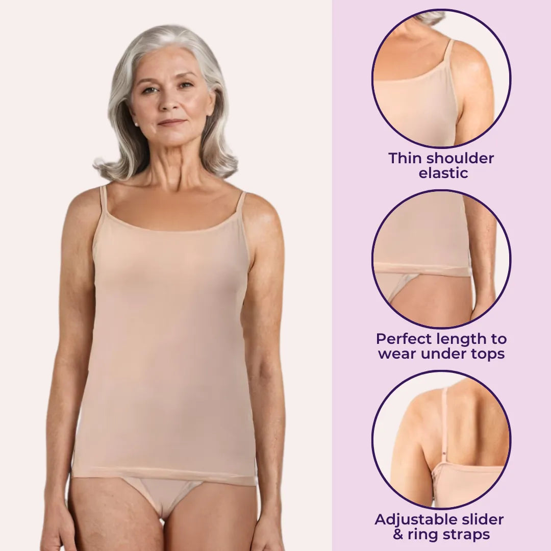 Cotton Spaghetti Strap Tops for Seniors Skin, Black & Grey