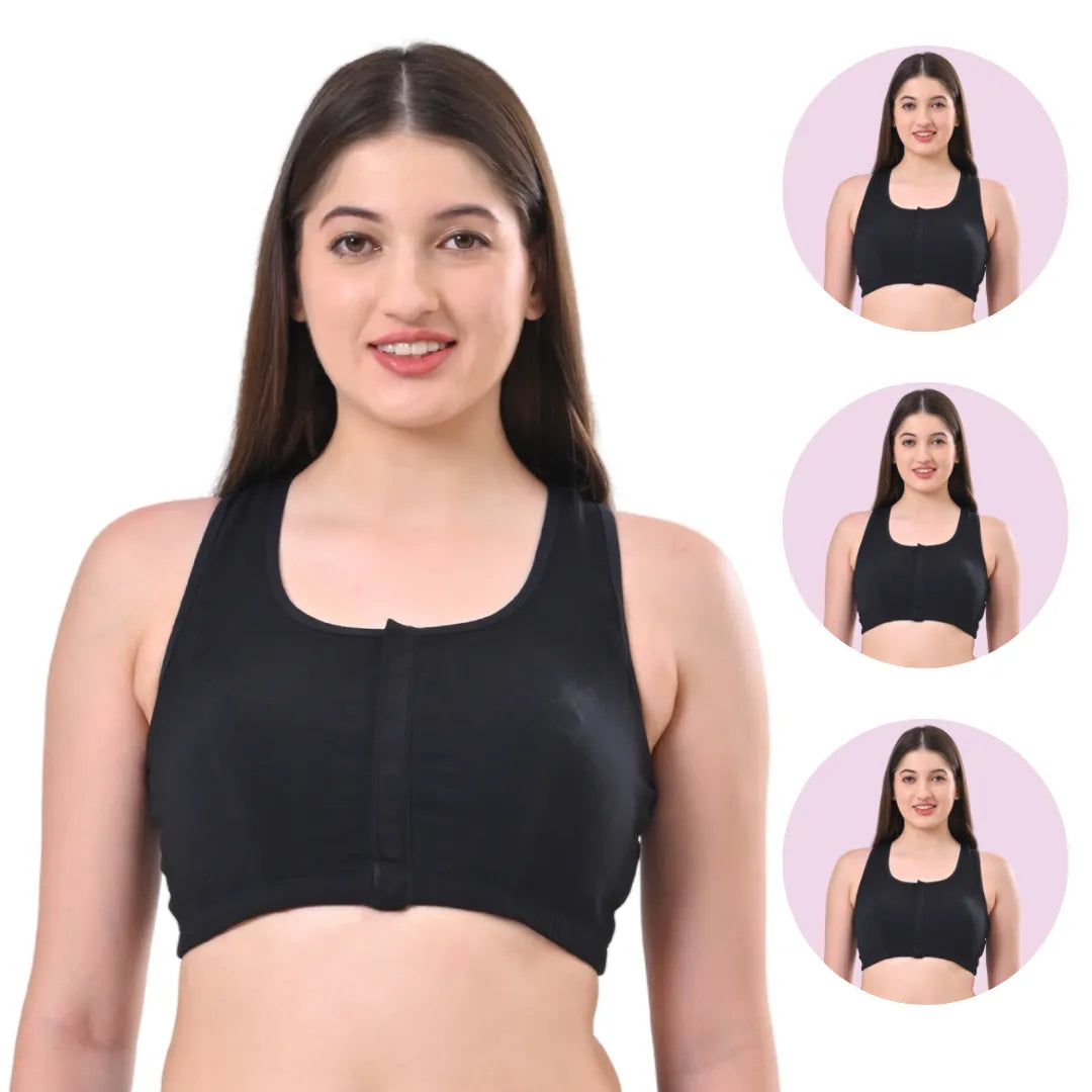 Front Open Bra For Women Black Pack Of 3