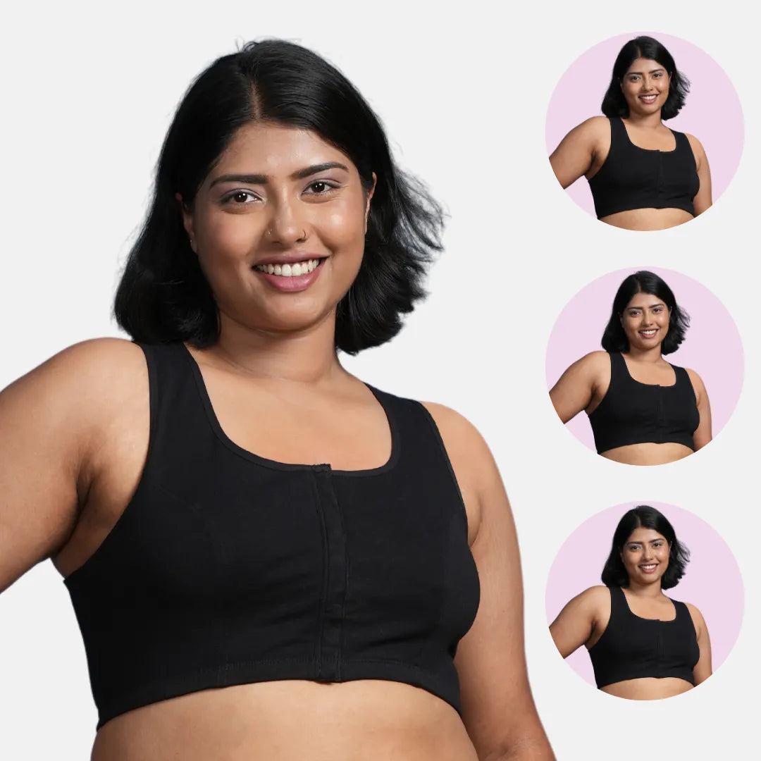 Front Open Bra For Women Black Pack Of 3