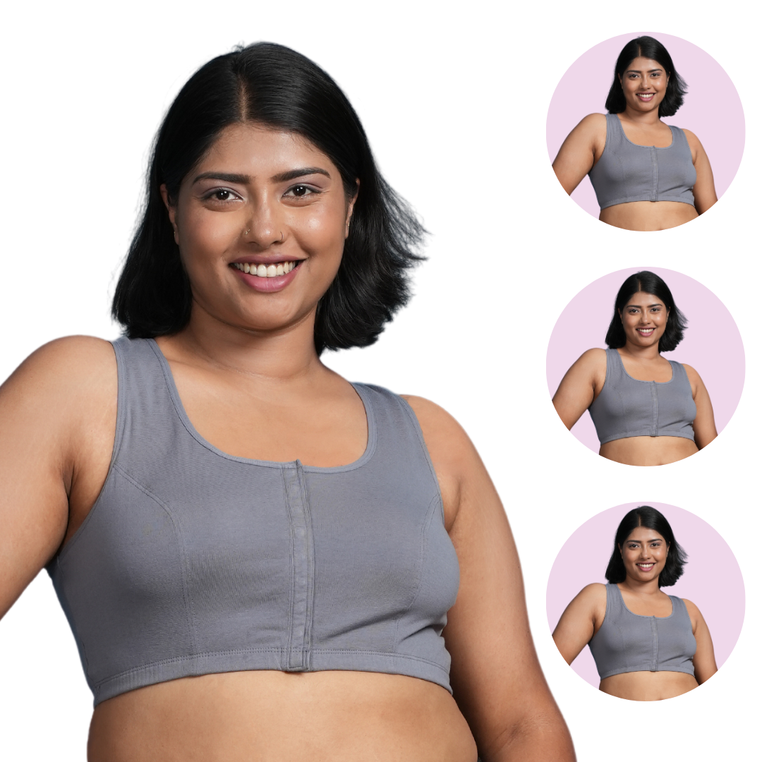 Front Open Bra Full Coverage Steel Grey Pack Of 3 