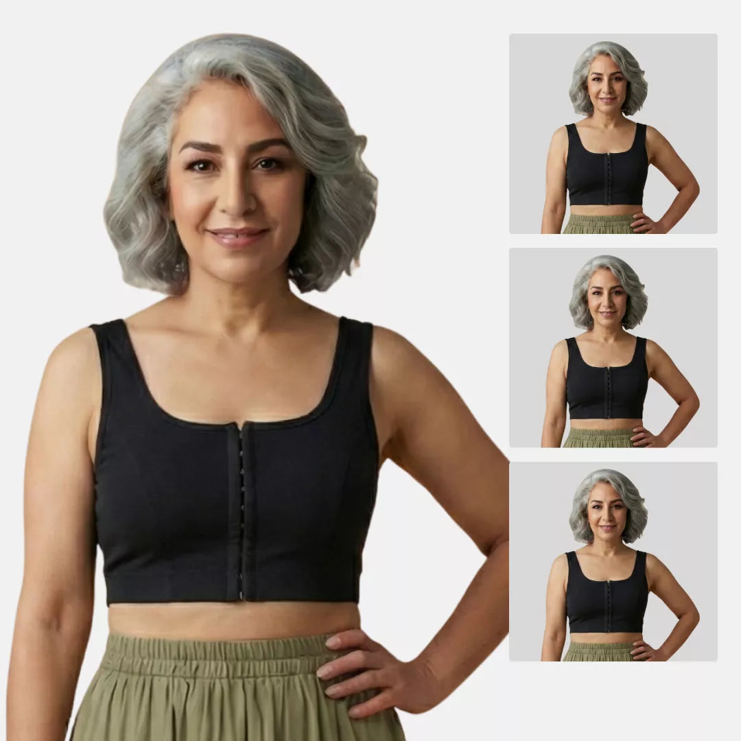  Front Open Bra With Hooks & U Back For Elderly - Black 