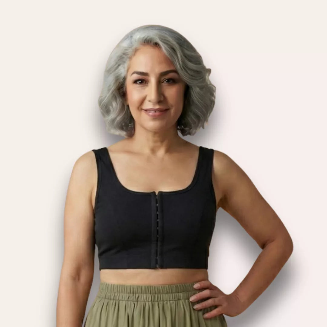  Front Open Bra With Hooks & U Back For Elderly - Black 