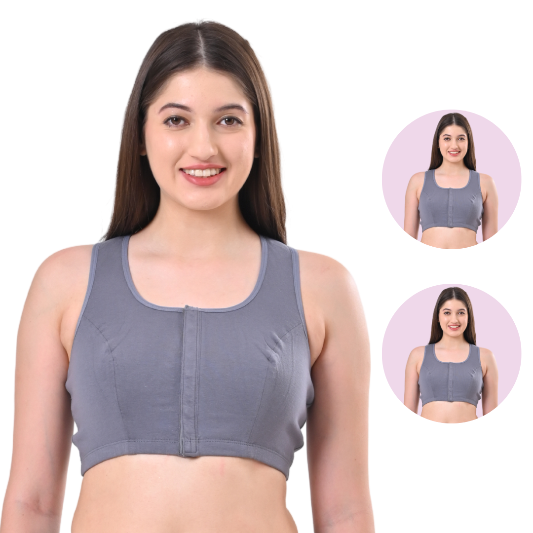 Front Open Button Bra Steel Grey Pack Of 2