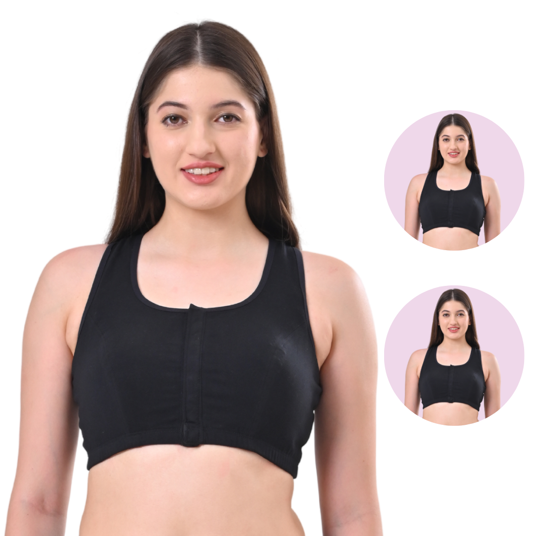Front Open Cotton Bra For Women Black Pack Of 2