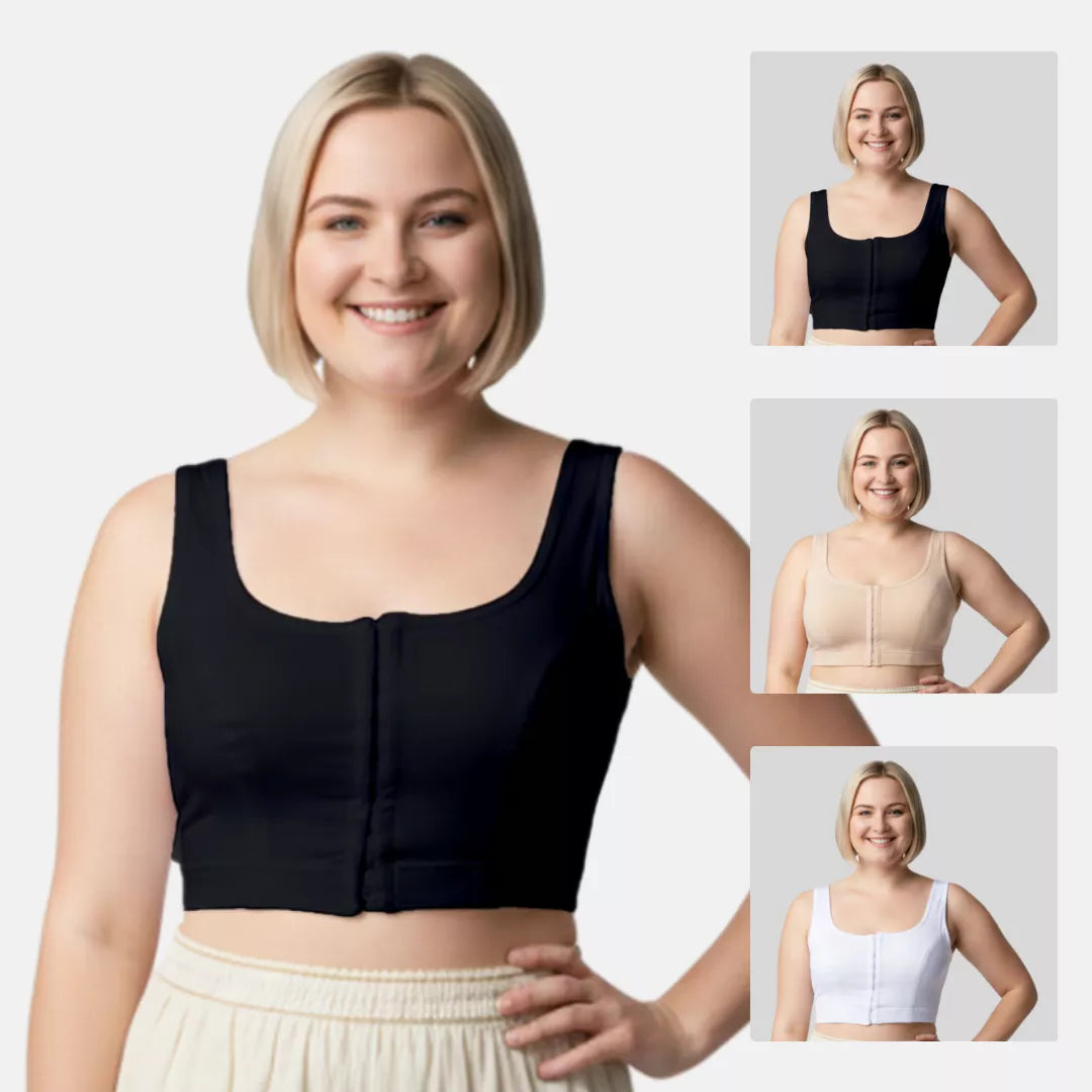 Front Open Hook Bra Black, Skin & White