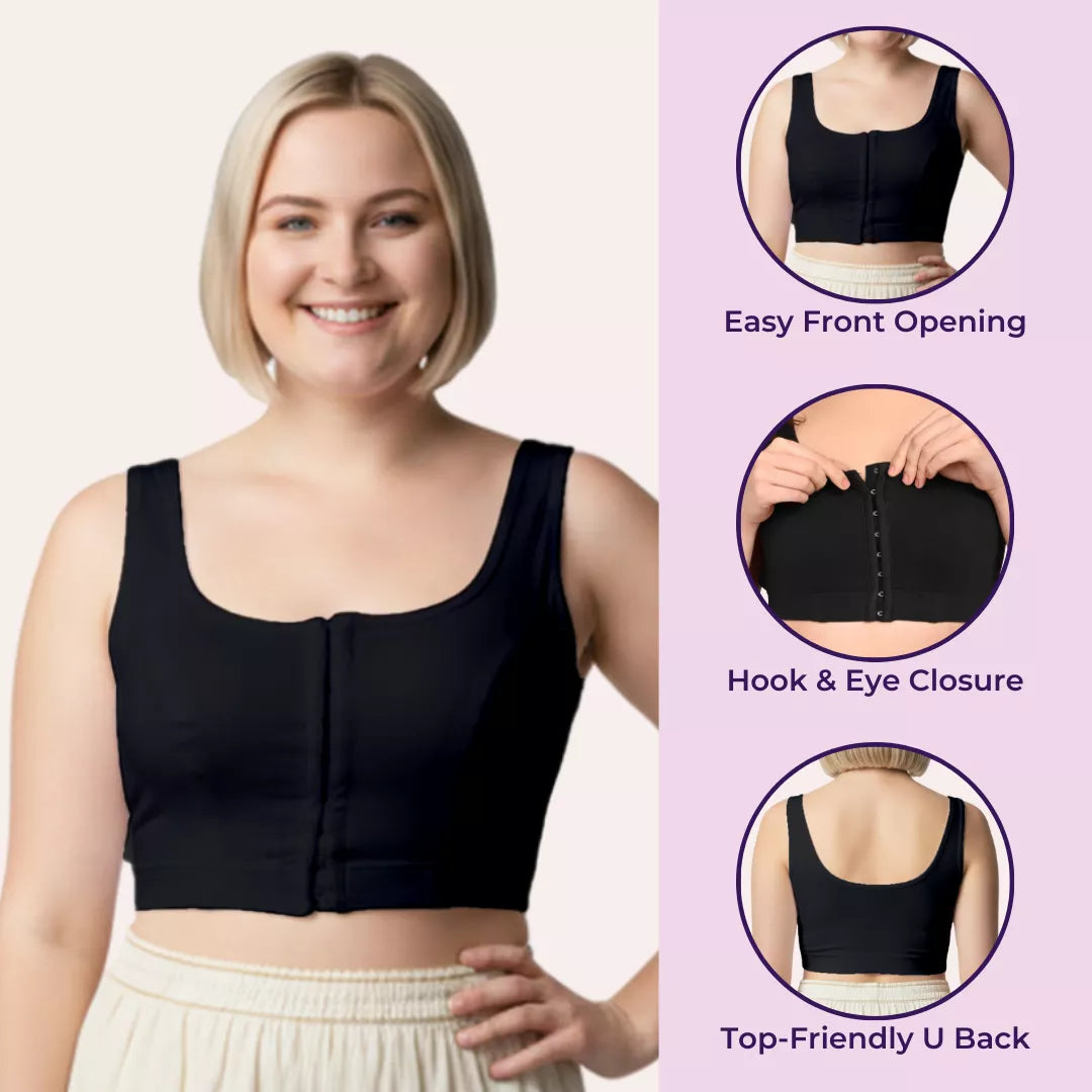 Front Open Hook Bra Black, Skin & White