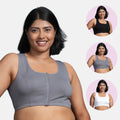 Front Side Open Bra Black, Steel Grey & White