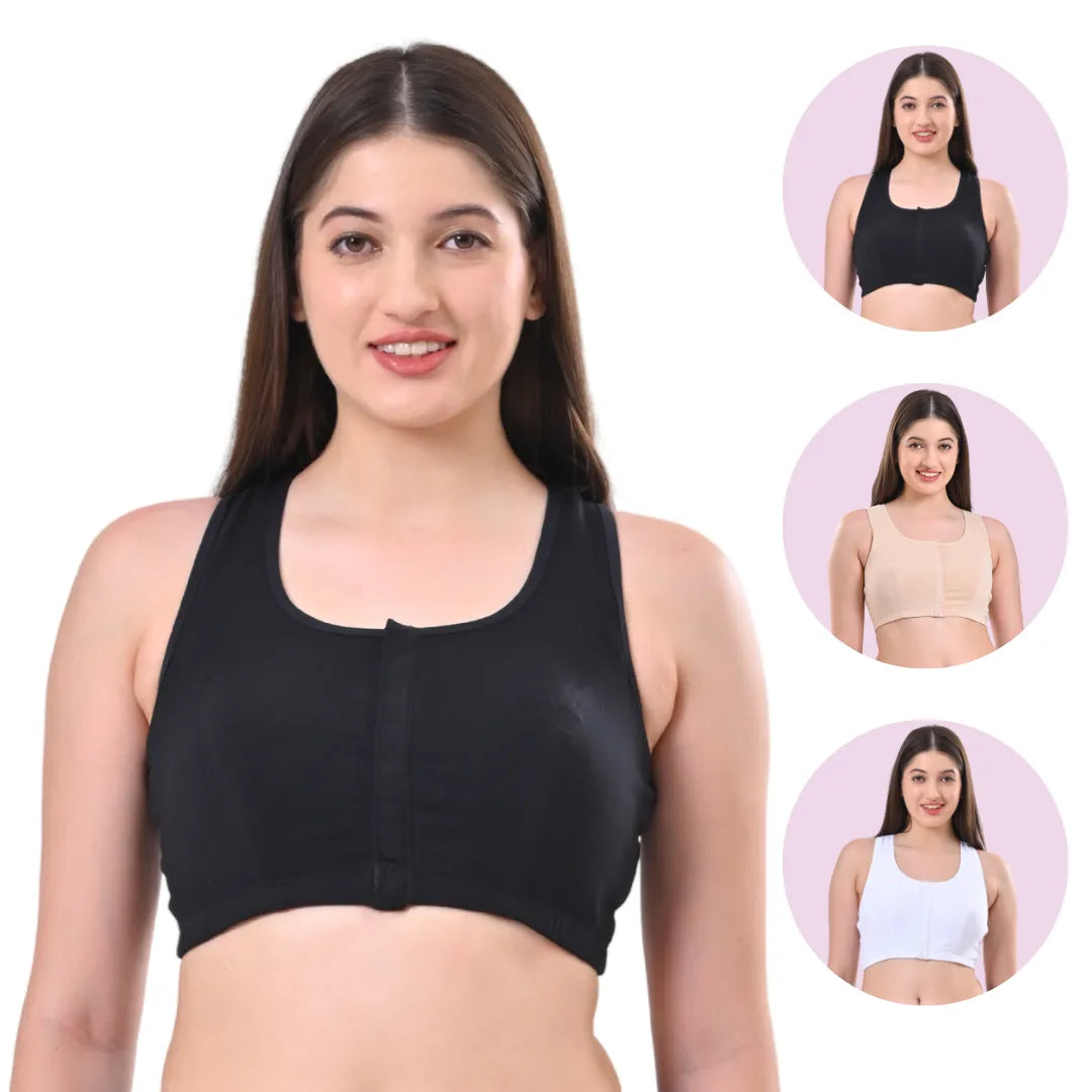 Full Coverage Front Open Bra Black, Skin & White