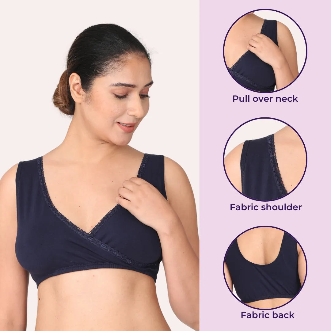 Maternity Cotton Sleep Bra Navy Blue & Steel Grey