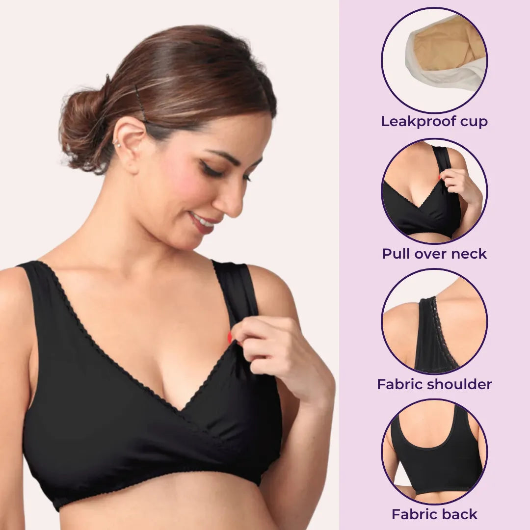 Night Feeding Bra Black & Dark Pink