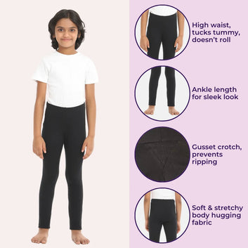 Girls' Leggings | High Waist | Ankle Length | Gusset Crotch Prevents Ripping | Non-See-Through | Cotton-Elastane Blend | Perfect For Every Occasion