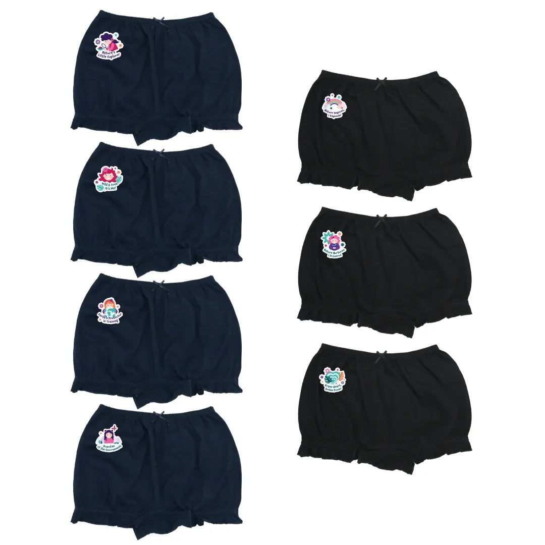 Girls Bloomers Navy Blue & Black Colors 7 Pack
