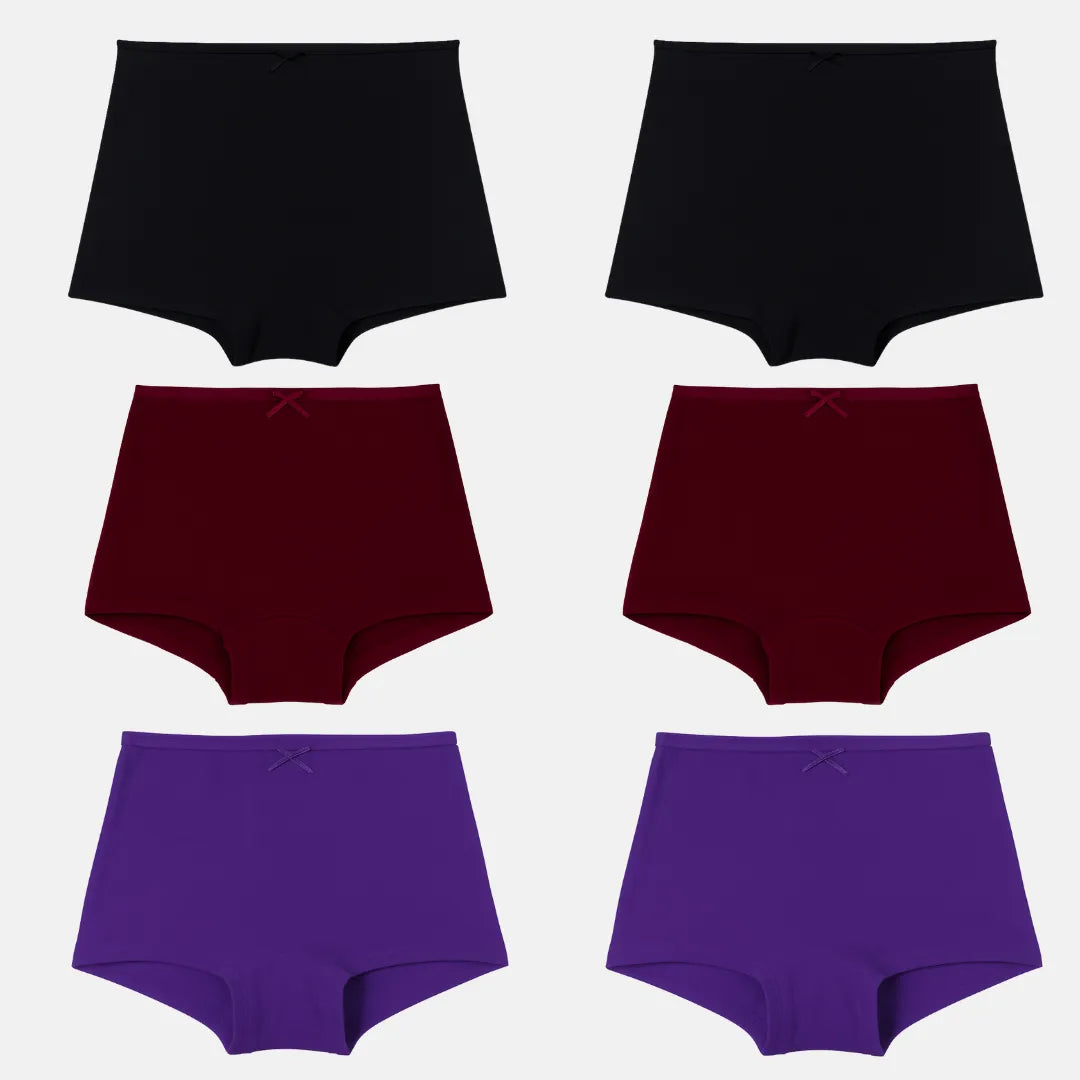 Girls Boyshort Underwear Black, Wine & Magenta