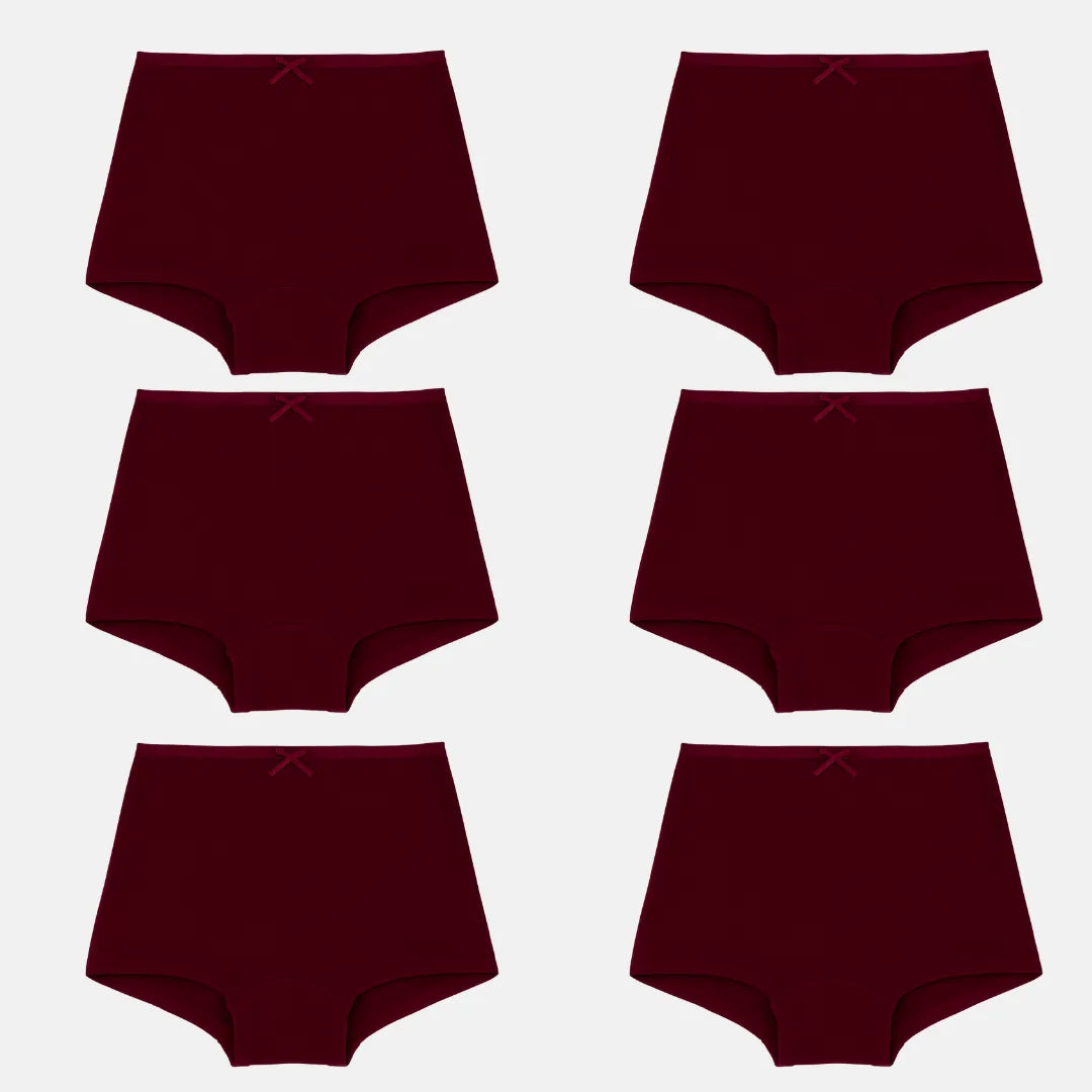 Girls Boyshort Underwear Wine Pack Of 6