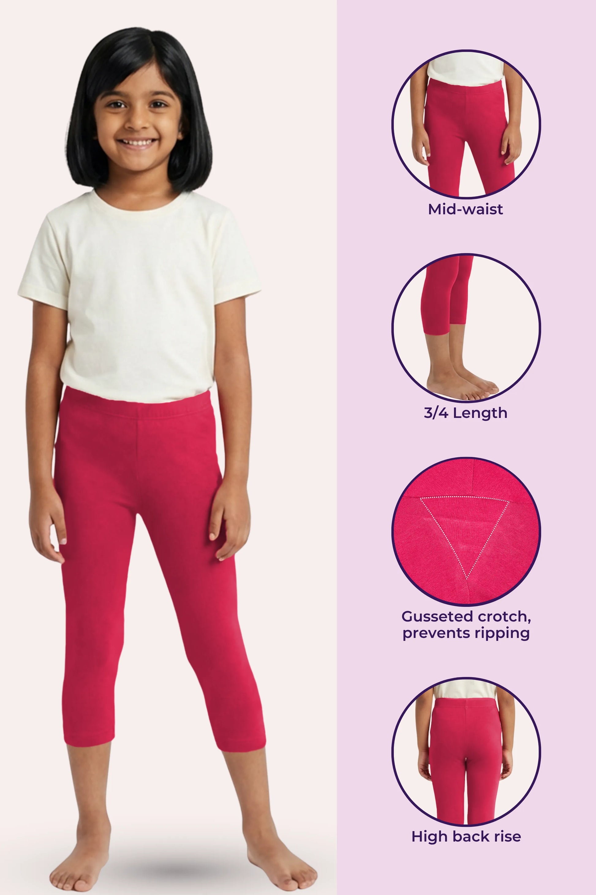 Cropped leggings for teen girls -image feature- Dark pink
