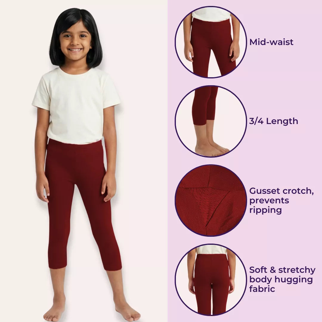 Short Leggings For Girls  Maroon