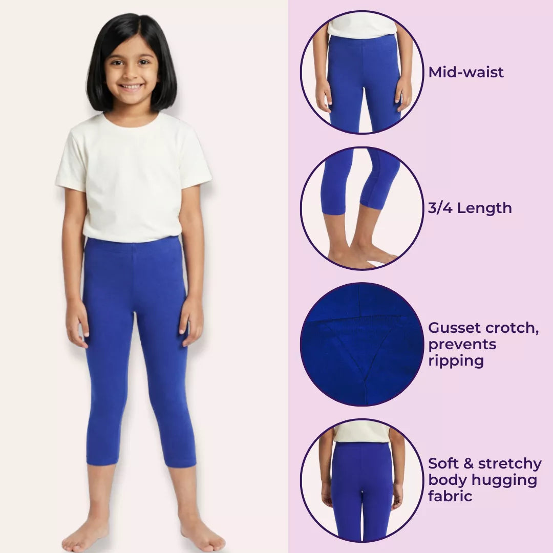 Girls Cropped Leggings Features Royal Blue