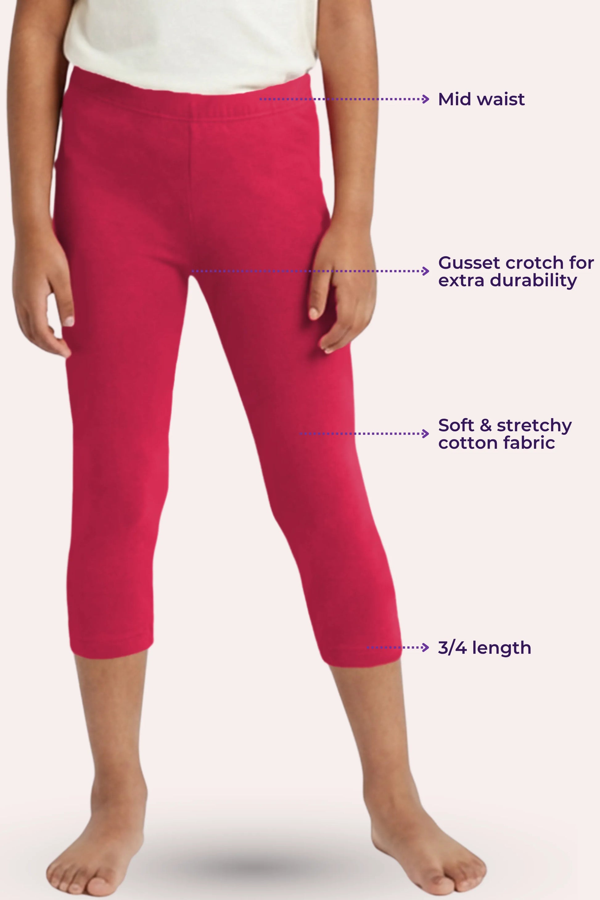 Girls' dark pink cropped leggings – main features