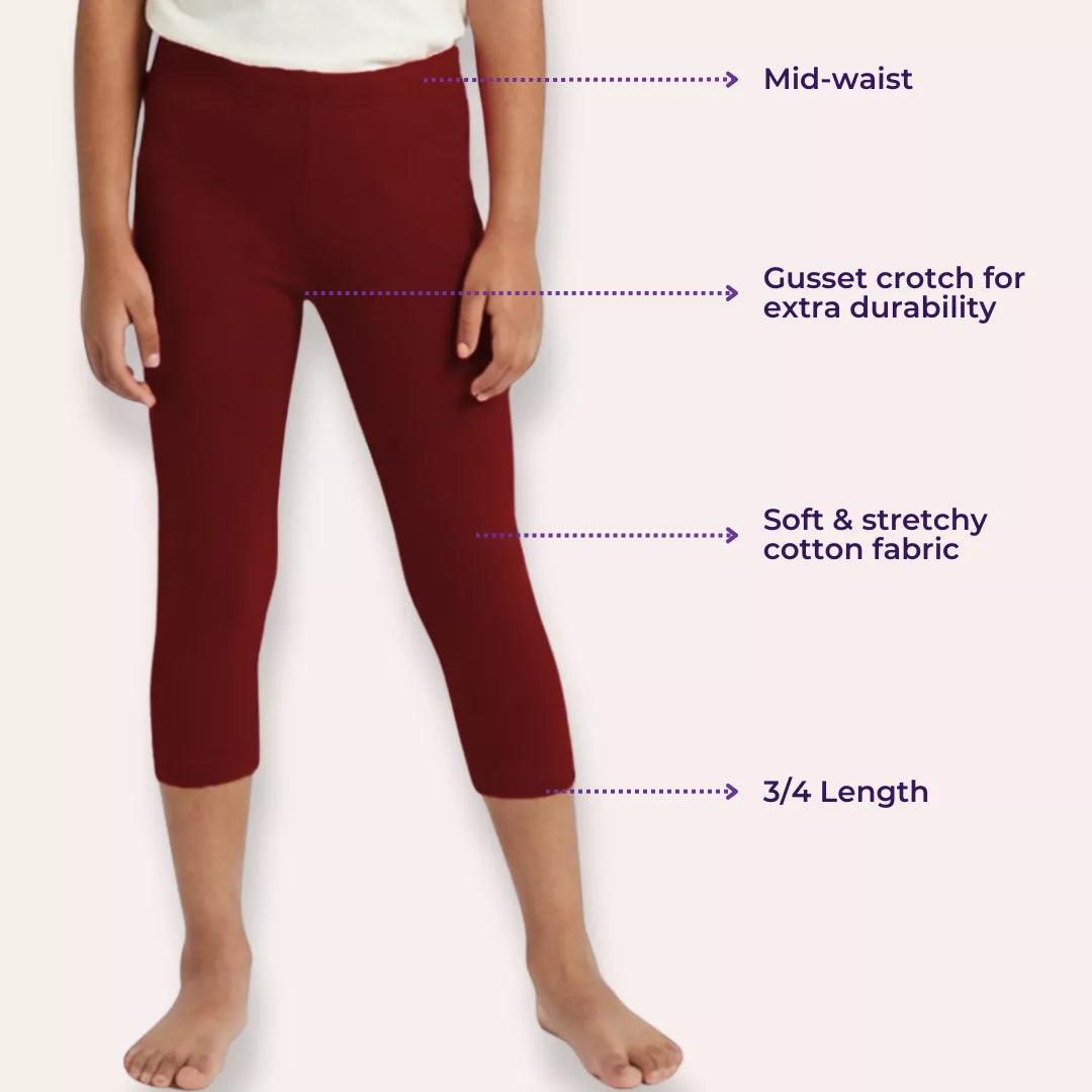 Girls Cropped Leggings Main Features Maroon
