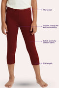 Girls' comfortable maroon cropped leggings