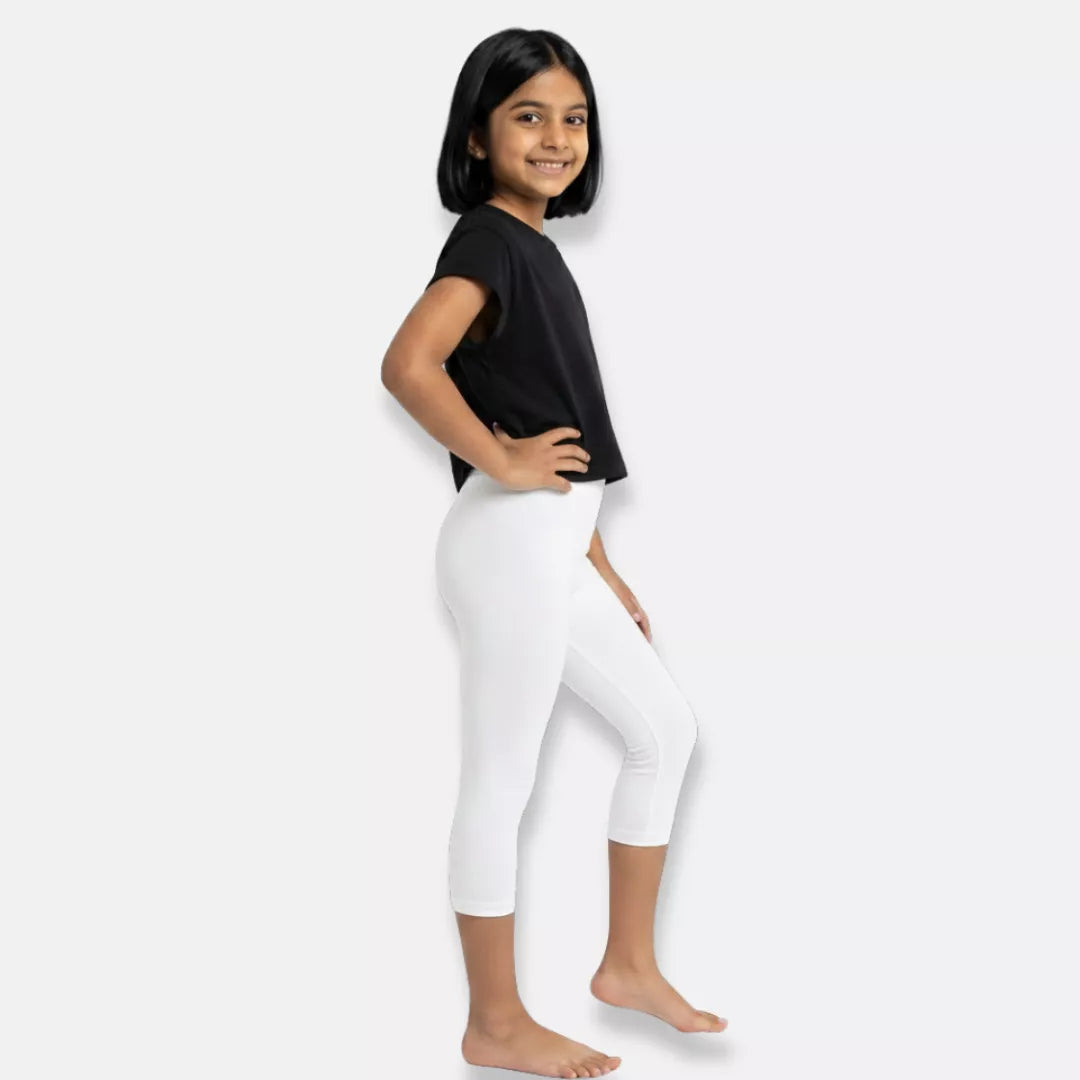 Girls Cropped Leggings White