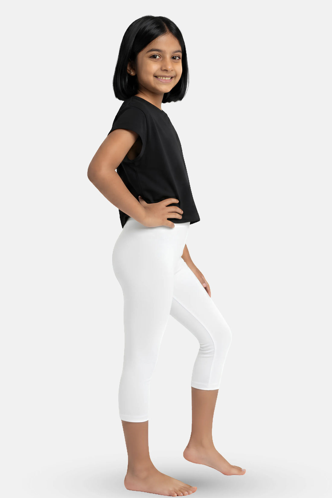 Girls-White Cropped Leggings
