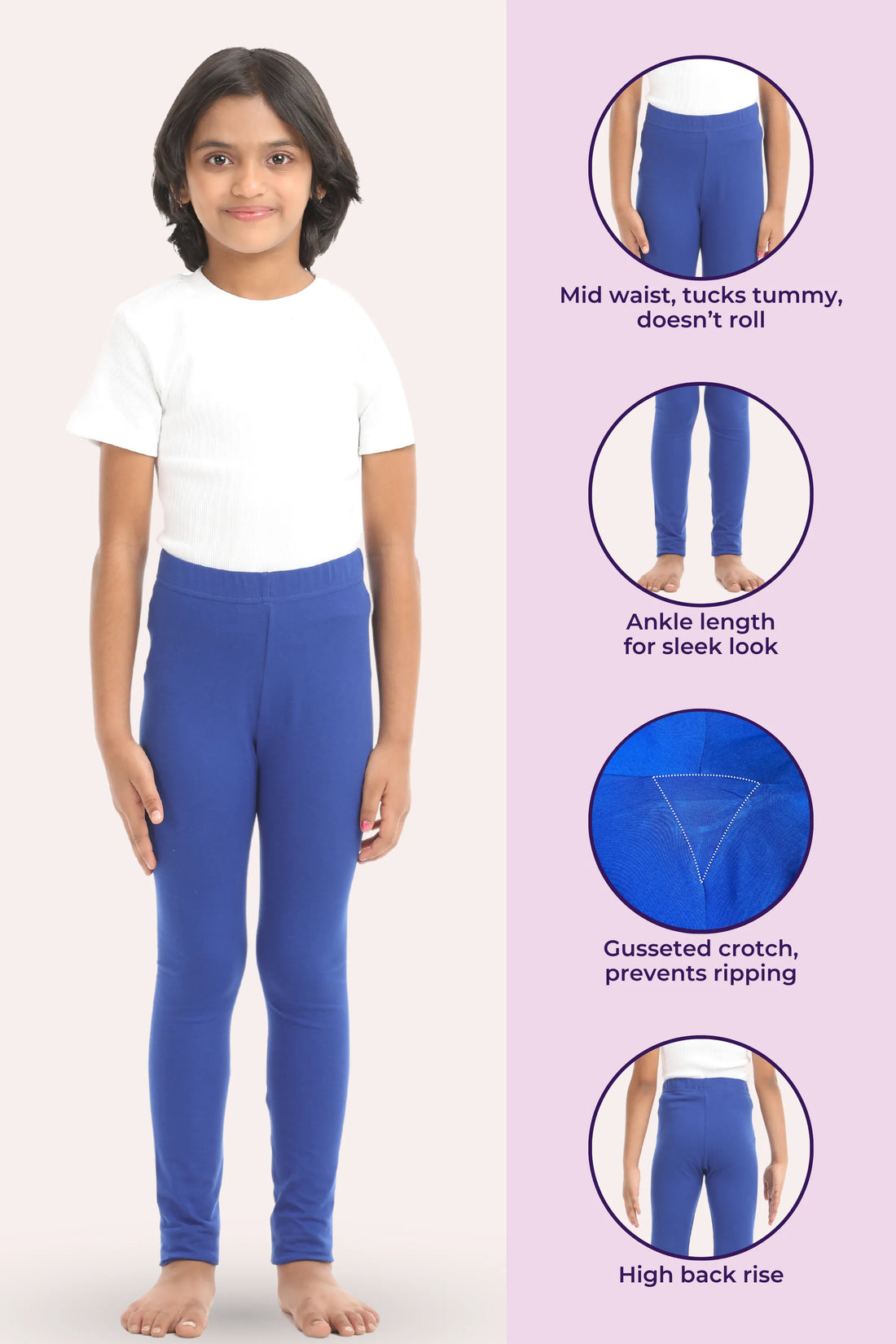 Girls' Leggings | Mid Waist | Ankle Length | Gusset Crotch Prevents Ripping | Non-See-Through | Cotton-Elastane Blend | Perfect For Every Occasion