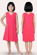 Dark Pink sleeveless dress worn by a girl