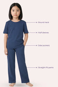 Girl wearing a airforce navy outfit with labeled features