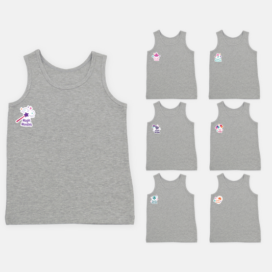 Power Of Choice Girl's Vests | Free DIY Iron On Stickers | Soft Fabric Shoulder |  7 Pack