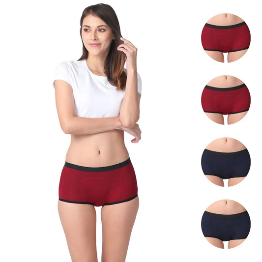 Modal Period Panty For Heavy Flow | Boxer Fit | Prevents Front, Back & Inner Thigh Stains | 4 Pack