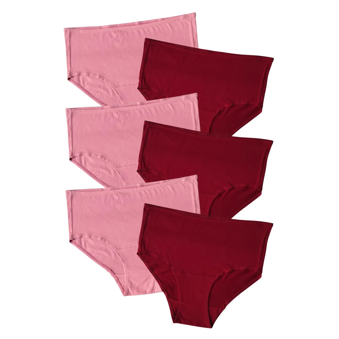 High Waist Cotton Briefs For Senior Women Light Pink & Maroon Pack Of 6