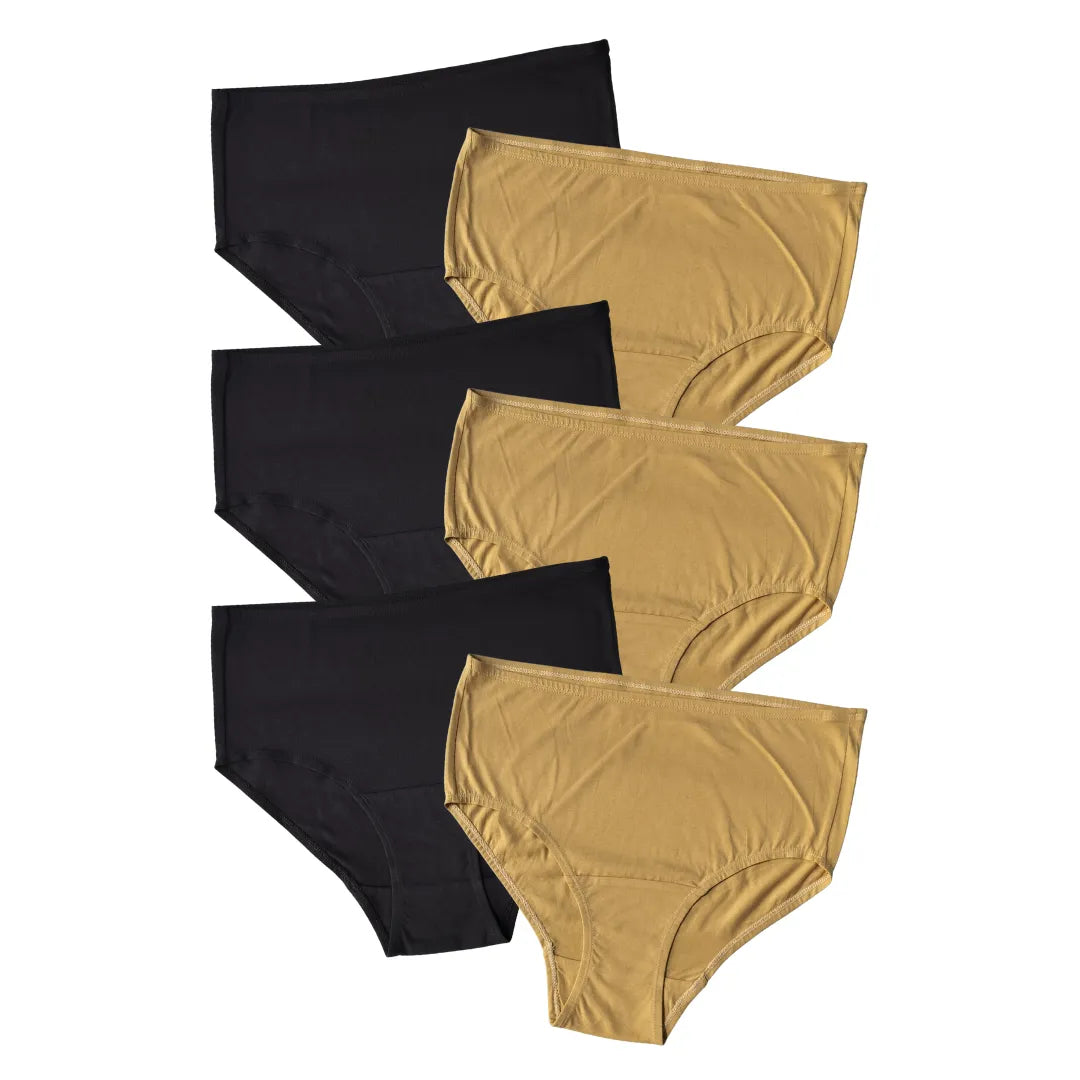 High Waist Cotton Panties For Elderly Women Navy Blue & Skin Pack Of 6