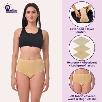 Incontinence Underwear | High Waist | Leakproof Crotch | Absorbs 25 ml Of Leaks | Washable & Reusable | Pack Of 3