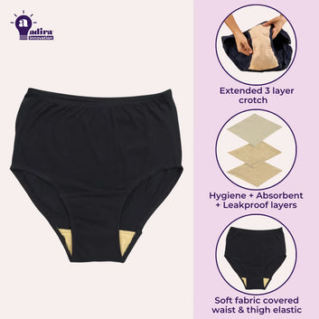 Incontinence Underwear | High Waist | Leakproof Crotch | Absorbs 25ml Of Leaks | Full Hip & Back Coverage | Pack Of 1