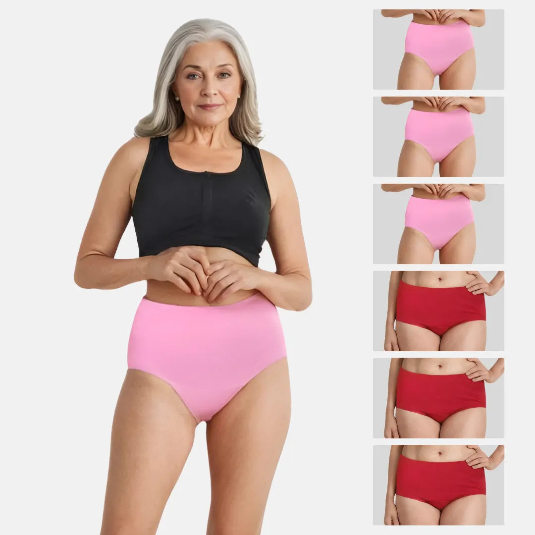 High Waist Cotton Briefs For Senior Women Light Pink & Maroon Pack Of 6