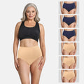 High Waist Cotton Panties For Elderly Women Navy Blue & Skin Pack Of 6