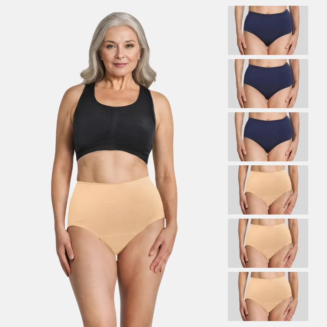 High Waist Cotton Panties For Elderly Women Navy Blue & Skin Pack Of 6