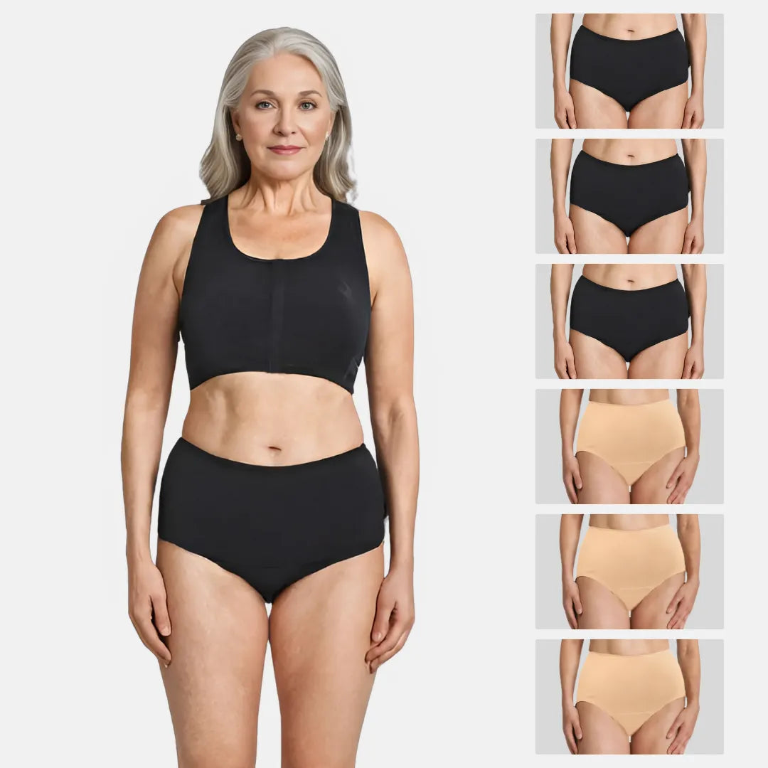 High Waist Cotton Underwear For Older Women Black & Skin Pack Of 6
