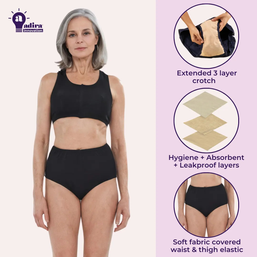 Senior Women High Waist Incontinence Panty Navy Blue Pack Of 1