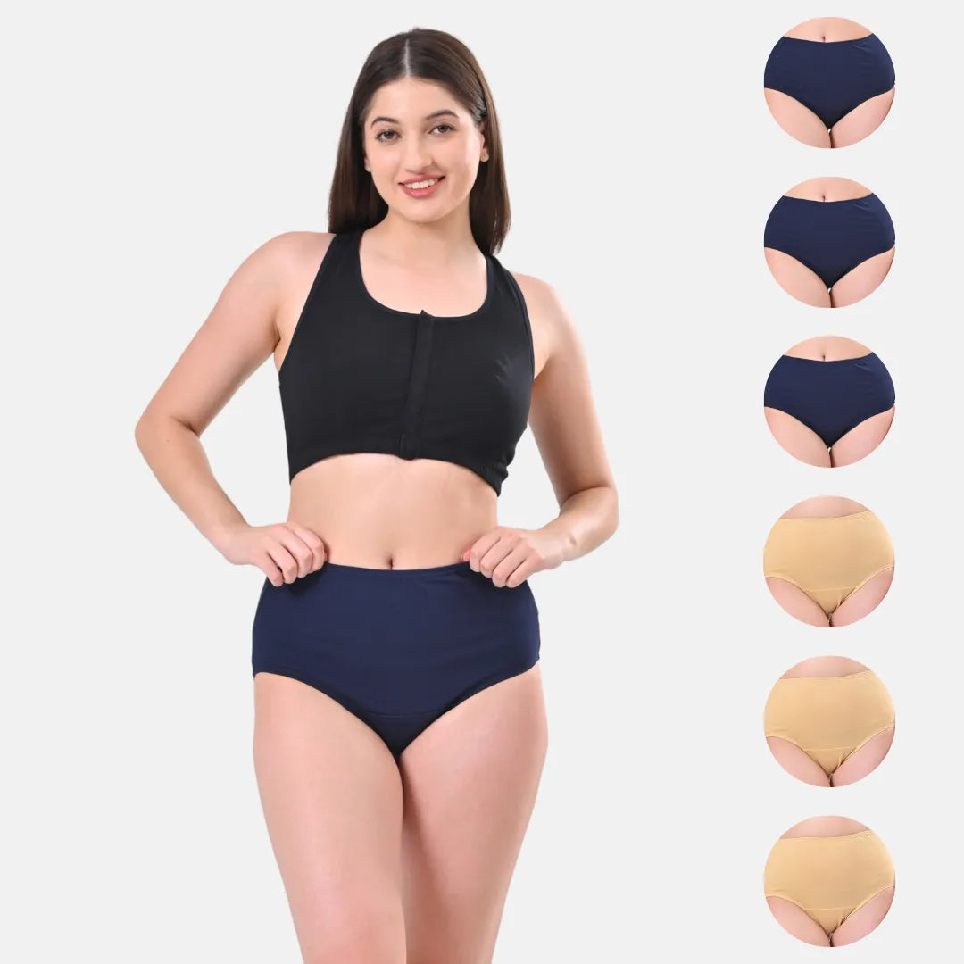 High Waist Panties Navy Blue & Skin Pack Of 6