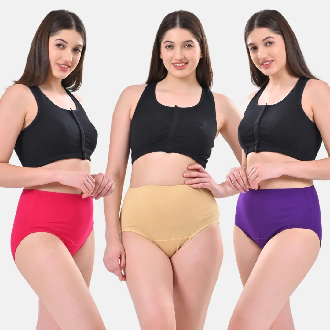 Womens High Waisted Panties Navy Blue, Light Pink & Skin