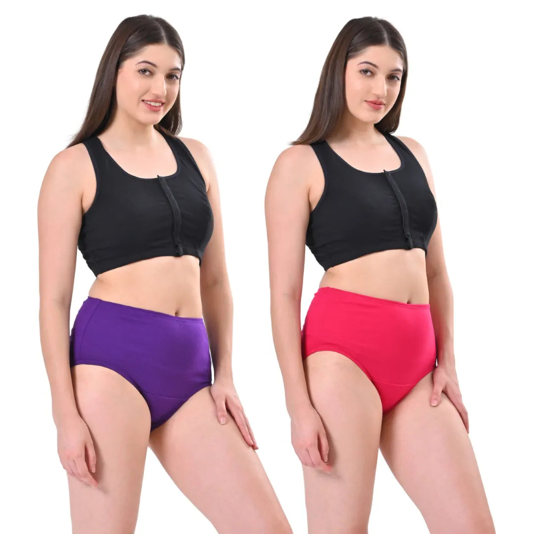 High Waist Panty For Women Cotton Magenta & Dark Pink