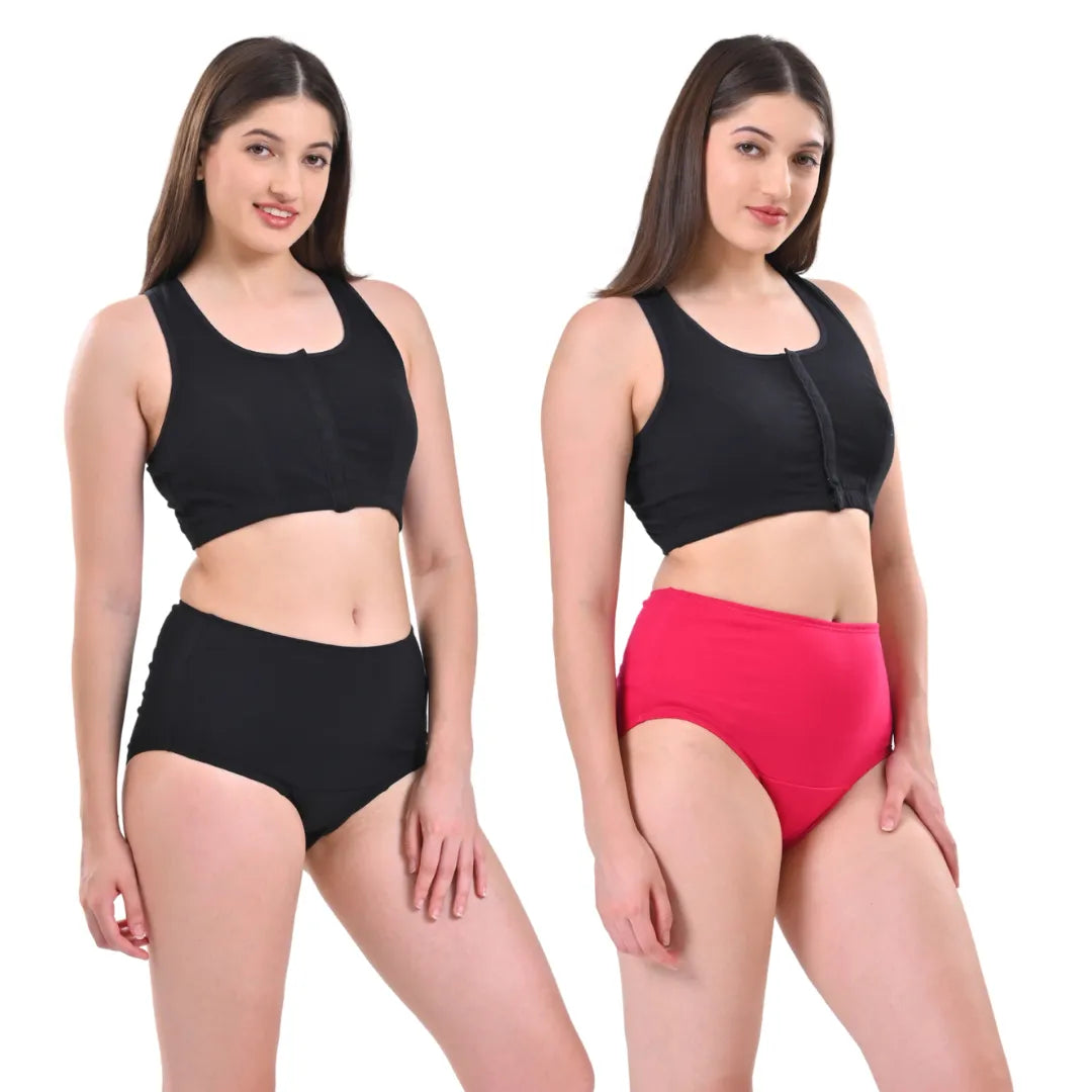 High Waist Underwear For Women Black & Dark Pink
