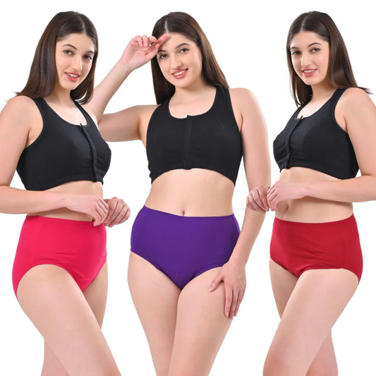 High Waisted Panties | Brief Cut | Full Butt & Hip Coverage | Flattens Belly, Slims & Shapes Silhouette | Soft Elastic At Waist, Leg Openings & Thigh Round | Friction Free & Rash Free | Pack Of 3