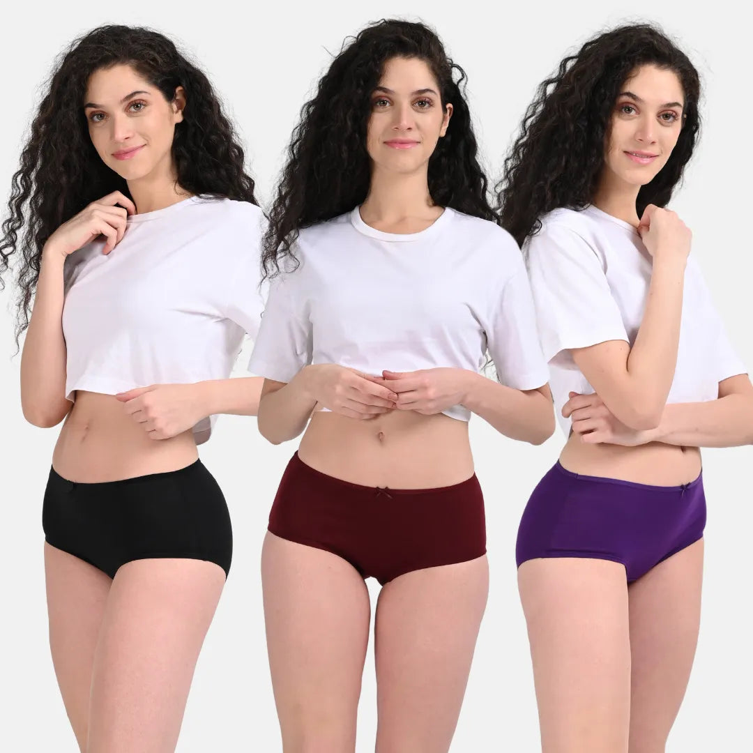 Hipster Underwear For Ladies Black, Wine & Magenta