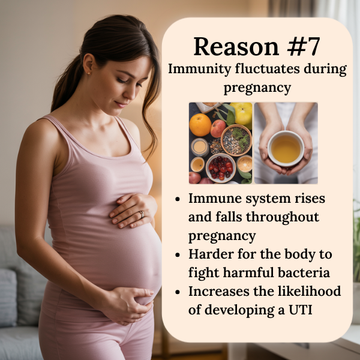 Pregnant woman holding her belly with text about immune system changes during pregnancy.